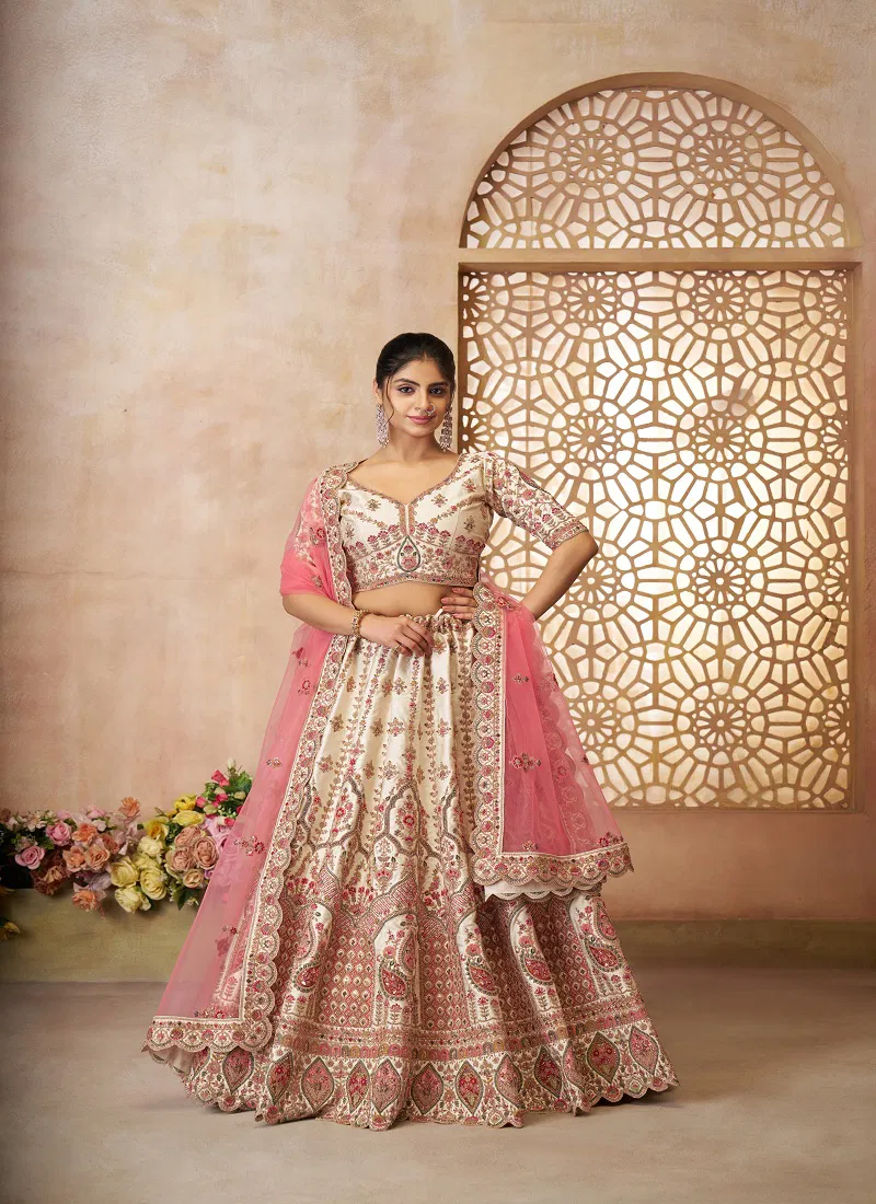 Kf 14 White Silk Embroidered Bridal Lehenga Online Wholesale